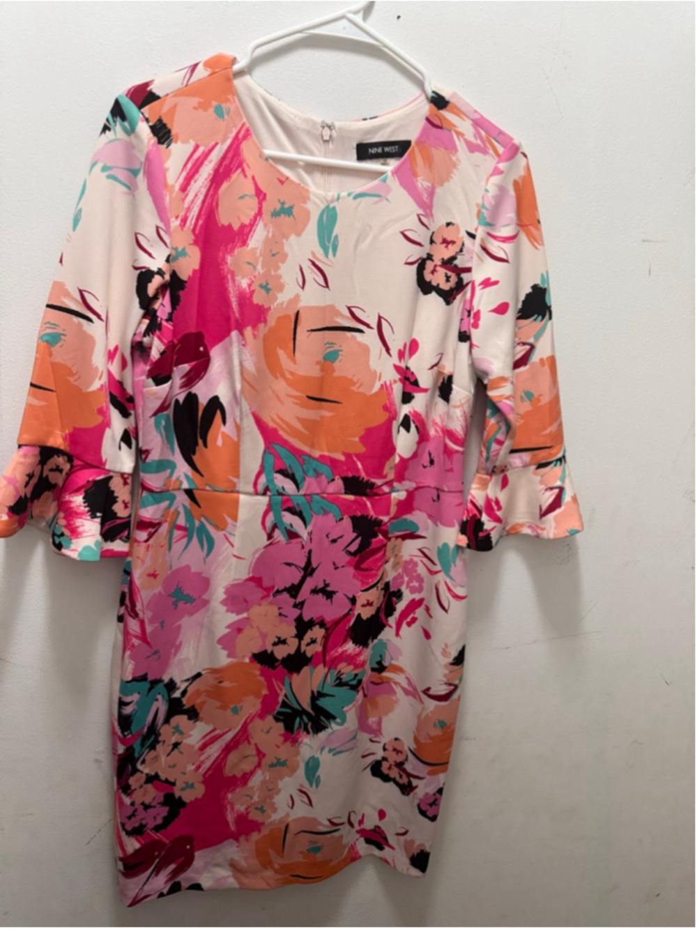 Women's Nine West Floral Sheath Dress Size 10 Pink Orange